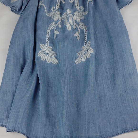 Easel Womens Washed Blue Off-Shoulder Embroidered Tunic Dress. - Picture 13 of 14